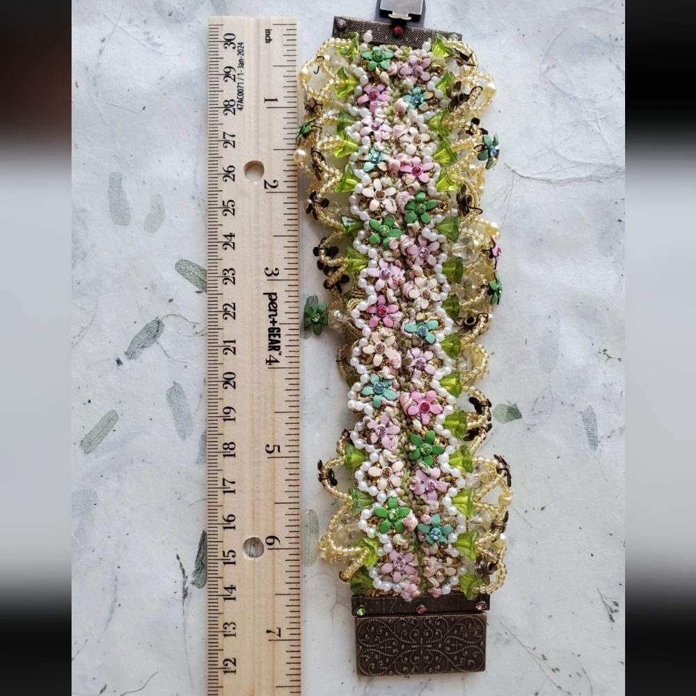 Vintage Estate Michal Negrin Floral Fabric Bracelet Victorian - Picture 16 of 16
